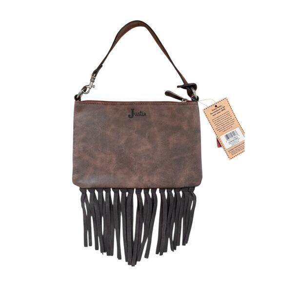 NWT! Justin Women's Red Western Fringe Convertible Mini Shoulder Wristlet Bag - Picture 4 of 6